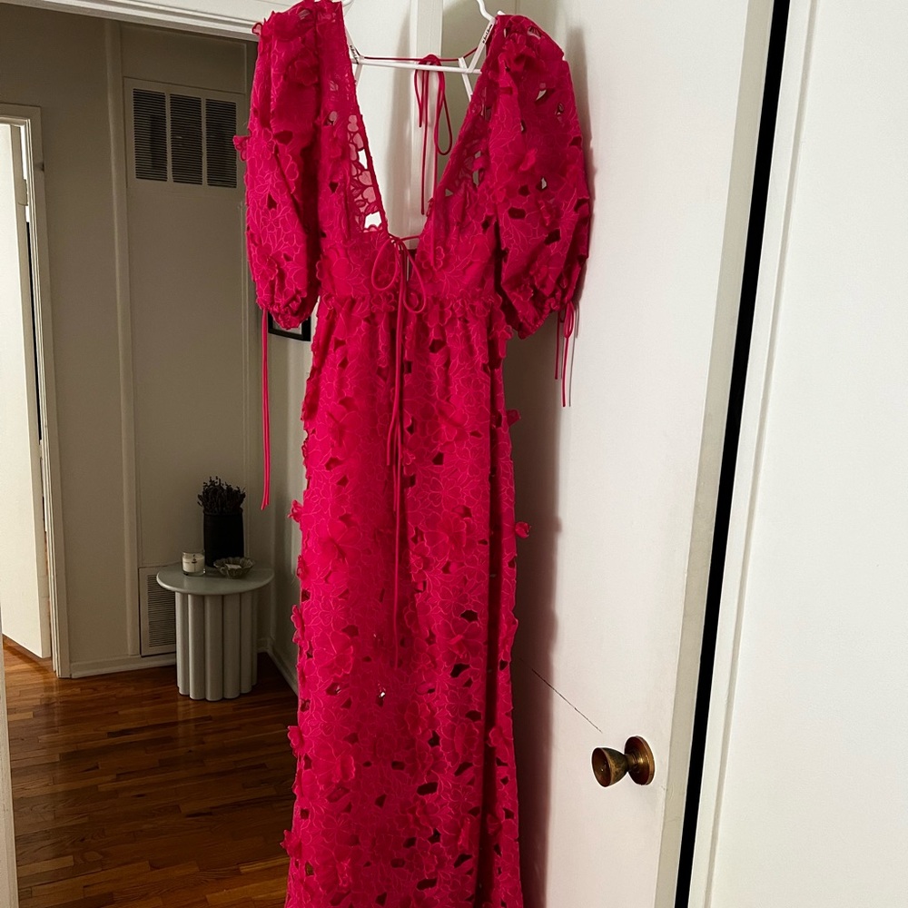 For Love & Lemons Leighton Serena 3d Floral Textured Cute Ties Maxi Dress